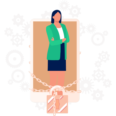 Businesswoman lock herself  Illustration