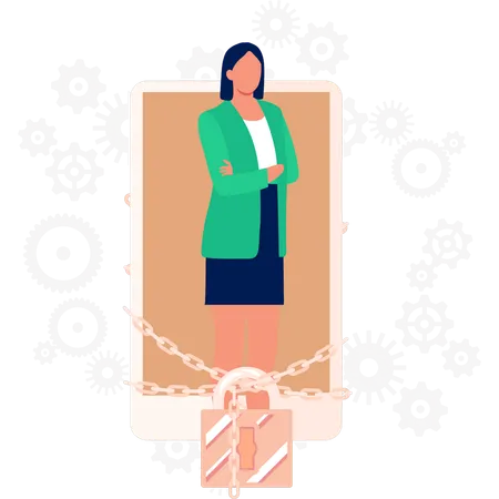 Businesswoman lock herself  Illustration