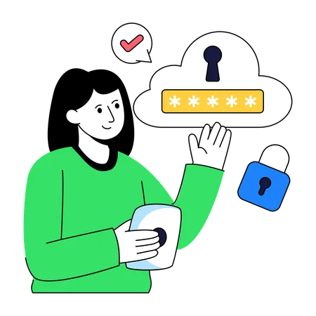 Businesswoman Locks  Cloud data  Illustration