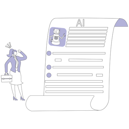 Businesswoman looking at ai contract  Illustration