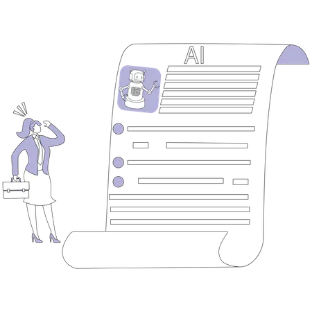 Businesswoman looking at ai contract  Illustration