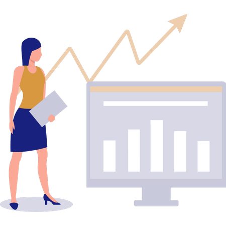 Businesswoman looking at bar graph  Illustration