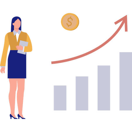 Businesswoman looking at bar graph  Illustration