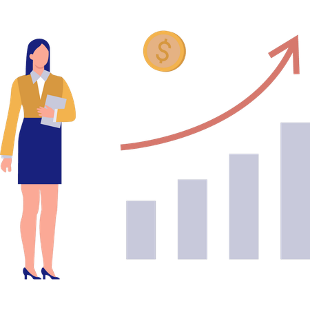 Businesswoman looking at bar graph  Illustration