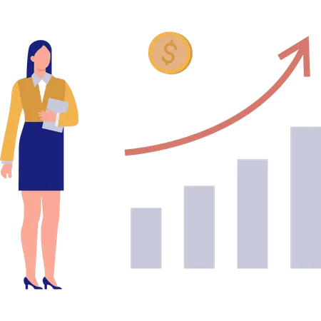 Businesswoman looking at bar graph  Illustration