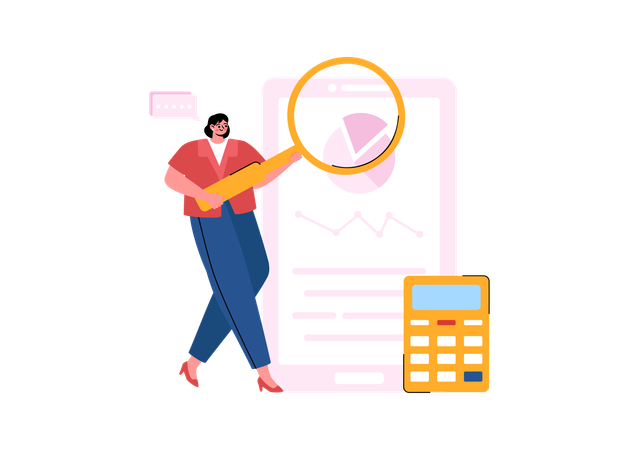 Businesswoman looking at business audit  Illustration