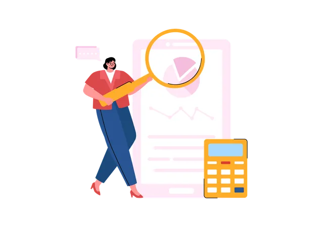 Businesswoman looking at business audit  Illustration