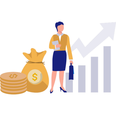 Businesswoman Looking At Business Graph  Illustration