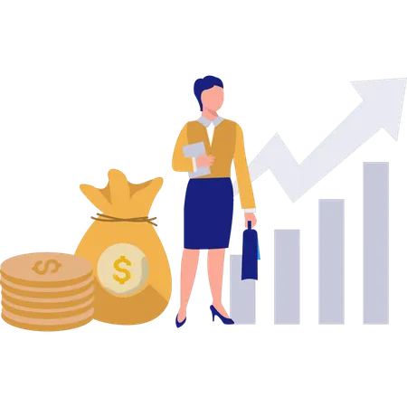 Businesswoman Looking At Business Graph  Illustration