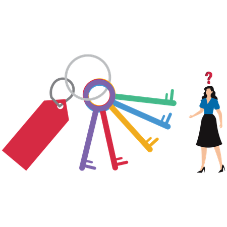 Businesswoman looking at business keys  Illustration