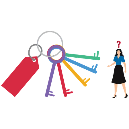 Businesswoman looking at business keys  Illustration