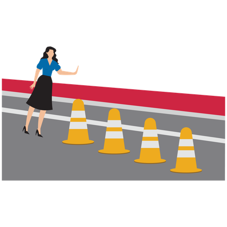 Businesswoman looking at business obstacles  Illustration