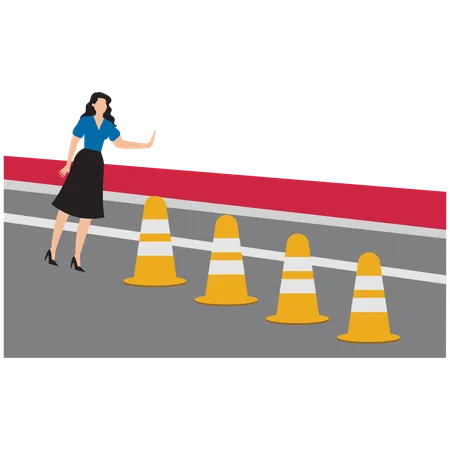 Businesswoman looking at business obstacles  Illustration