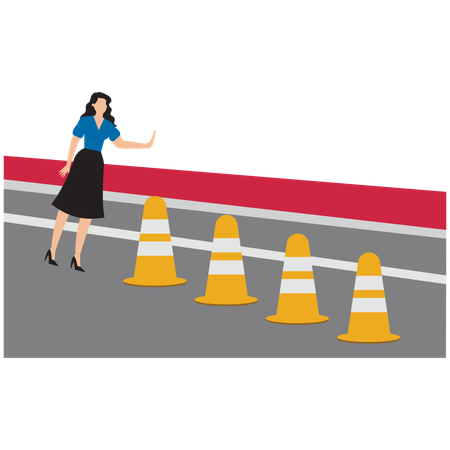 Businesswoman looking at business obstacles  Illustration