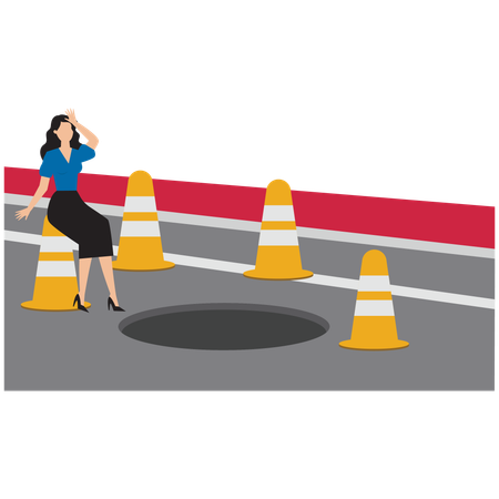 Businesswoman looking at business uncertainty  Illustration