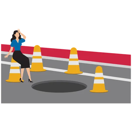 Businesswoman looking at business uncertainty  Illustration