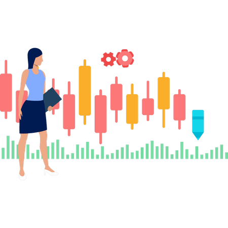 Businesswoman looking at candle stick graph  イラスト
