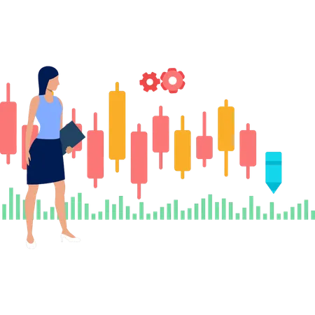 Businesswoman looking at candle stick graph  Illustration