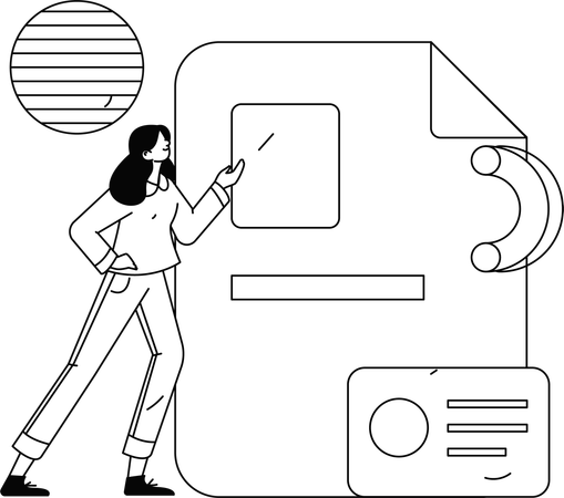 Businesswoman  looking at employee's biodata  Illustration