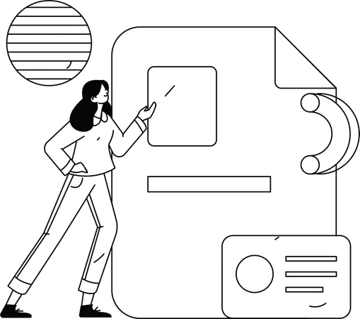 Businesswoman  looking at employee's biodata  Illustration