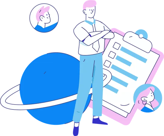 Businesswoman looking at employee's biodata  Illustration