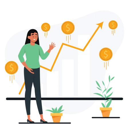 Businesswoman looking at financial growth chart  Illustration