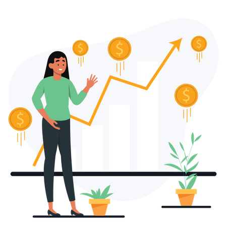 Businesswoman looking at financial growth chart  Illustration