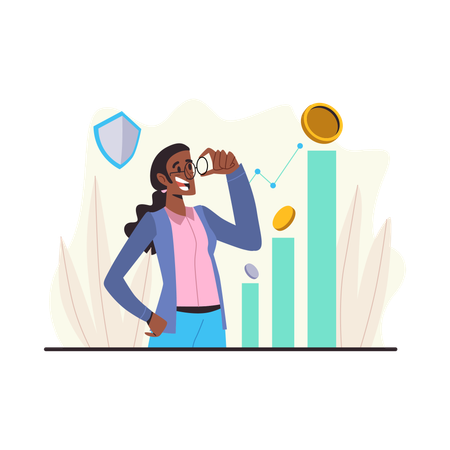 Businesswoman looking at financial growth  Illustration