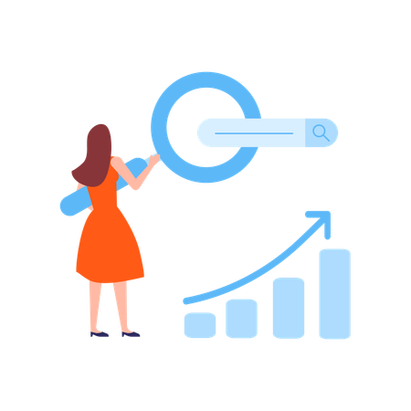 Businesswoman looking at growth chart  Illustration