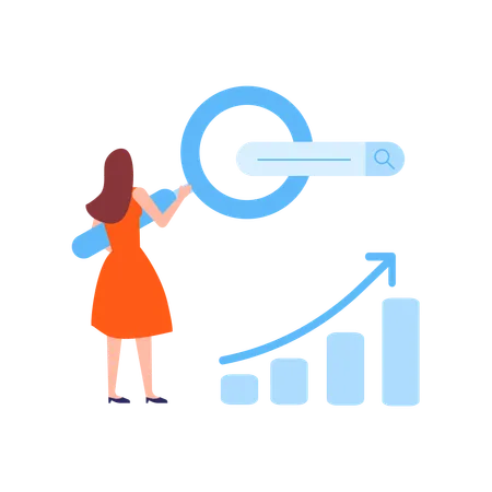 Businesswoman looking at growth chart  Illustration