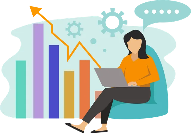 Businesswoman looking at growth graph  Illustration