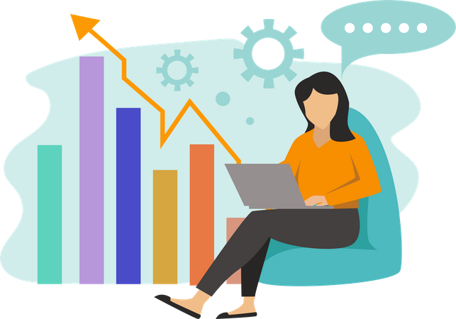 Businesswoman looking at growth graph  Illustration