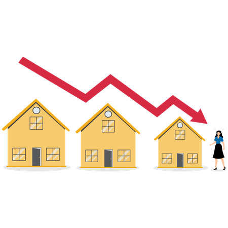 Businesswoman looking at housing crisis  Illustration