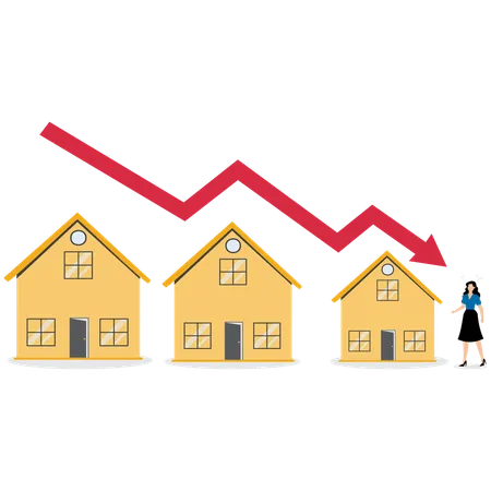 Businesswoman looking at housing crisis  Illustration