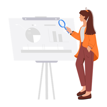 Businesswoman looking at market comparison  Illustration