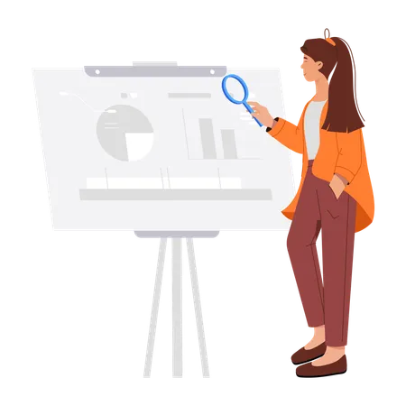 Businesswoman looking at market comparison  Illustration