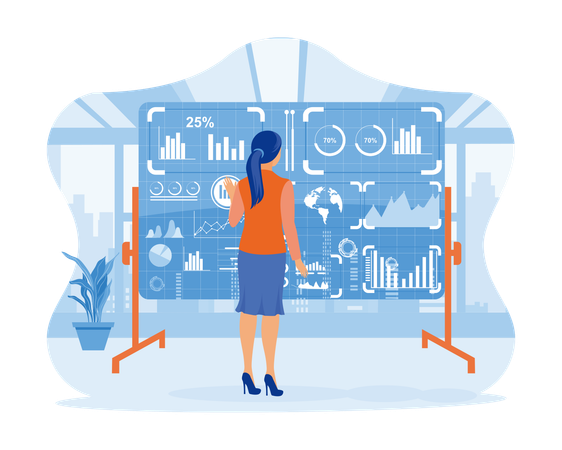 Businesswoman looking at marketing data  Illustration