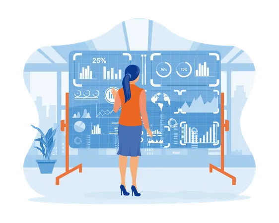 Businesswoman looking at marketing data  Illustration