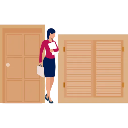 Businesswoman looking at office window  Illustration