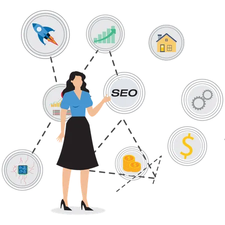 Businesswoman looking at SEO optimisation  Illustration