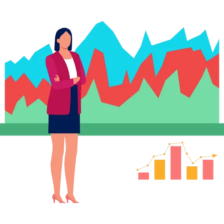 A Girl Is Looking At The Spline Business Graph Illustration