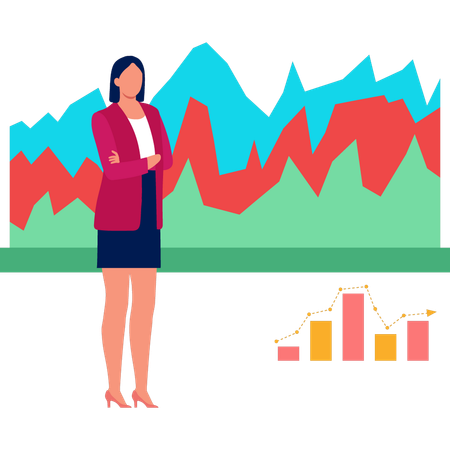 Businesswoman looking at spline business graph  Illustration