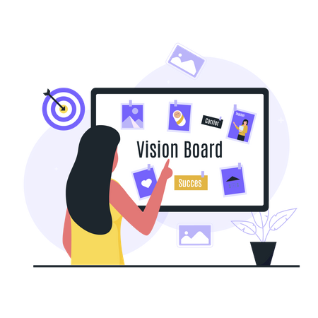 Businesswoman looking at vision board Illustration