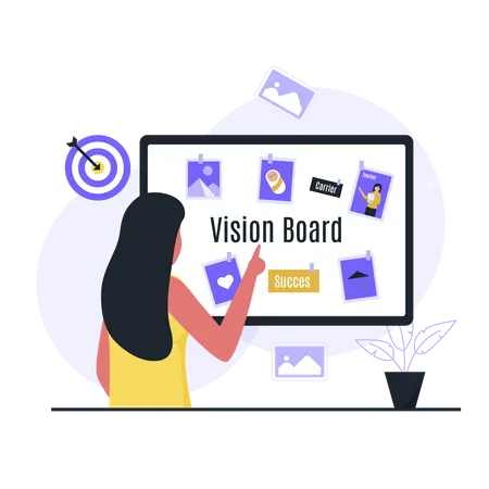 Businesswoman looking at vision board Illustration