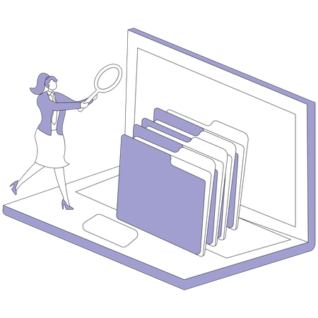 Businesswoman looking for online folder  Illustration
