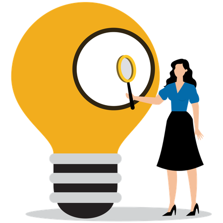 Businesswoman looking into light bulb inside  Illustration