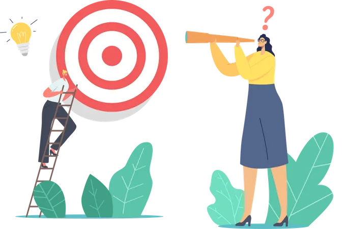Businesswoman Looking Next Step to Reach Target  Illustration