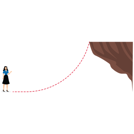 Businesswoman looking red lines which leading to top of a mountain  Illustration