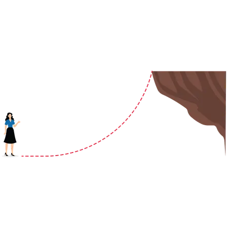 Businesswoman looking red lines which leading to top of a mountain  Illustration