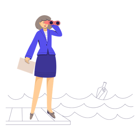 Businesswoman looking through binoculars into distance  Illustration